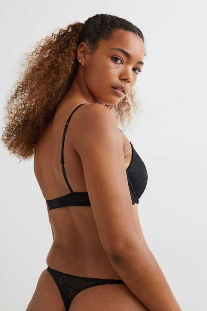 Lencería H&M 3-pack Encaje Tanga Briefs Mujer Negros | 051634QSY