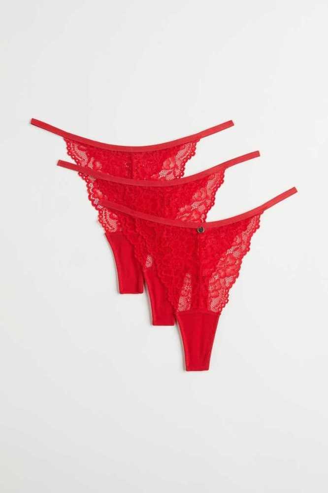 Lencería H&M 3-pack Encaje Tanga Briefs Mujer Rojos | 174390OKL