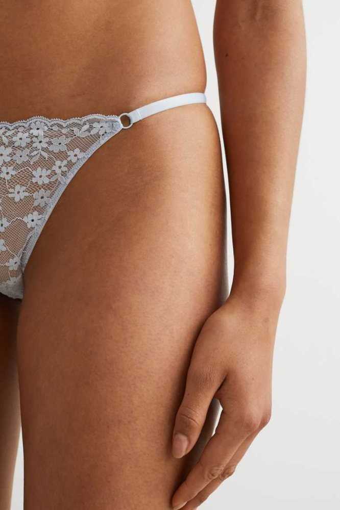 Lencería H&M 3-pack Encaje Tanga Briefs Mujer Azules Claro Creme | 270458OTK