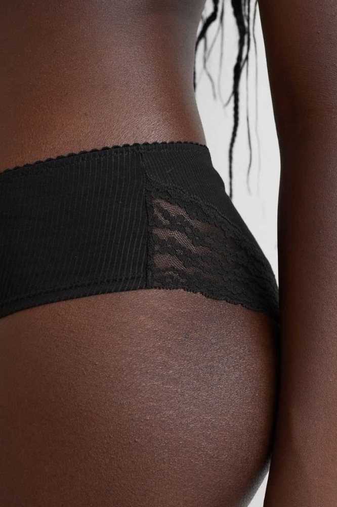 Lencería H&M 3-pack Encaje-trimmed Hipster Briefs Mujer Negros | 149830DIZ