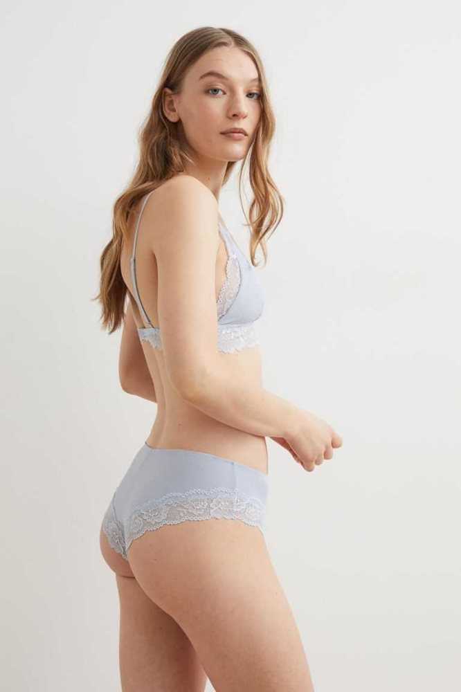 Lencería H&M 3-pack Encaje-trimmed Hipster Briefs Mujer Azules Claro Blancos Rosas | 657293YOG