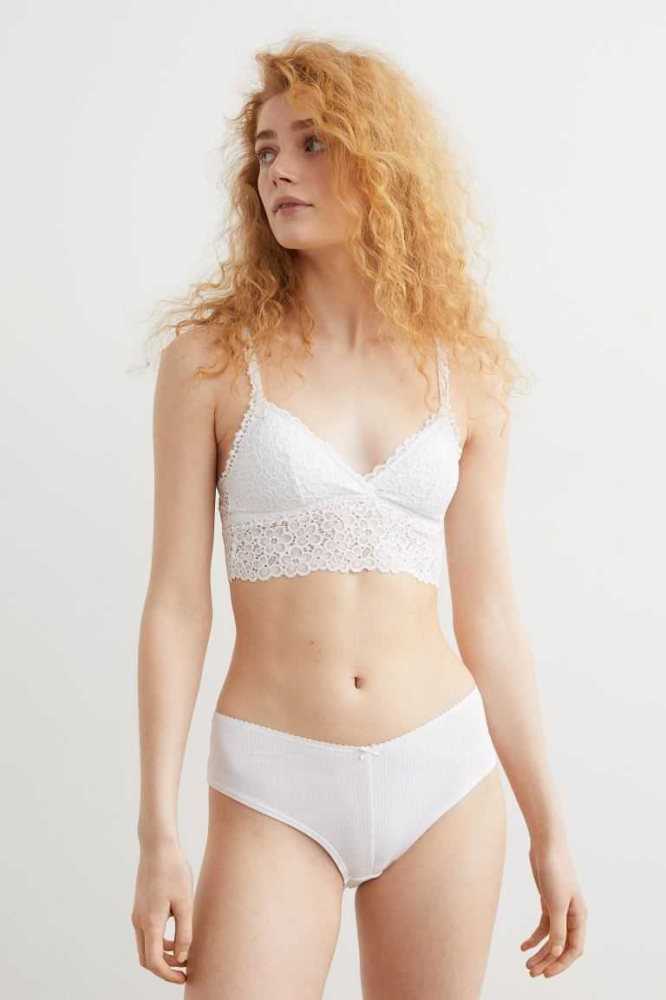 Lencería H&M 3-pack Encaje-trimmed Hipster Briefs Mujer Blancos Rosas | 753824TMU