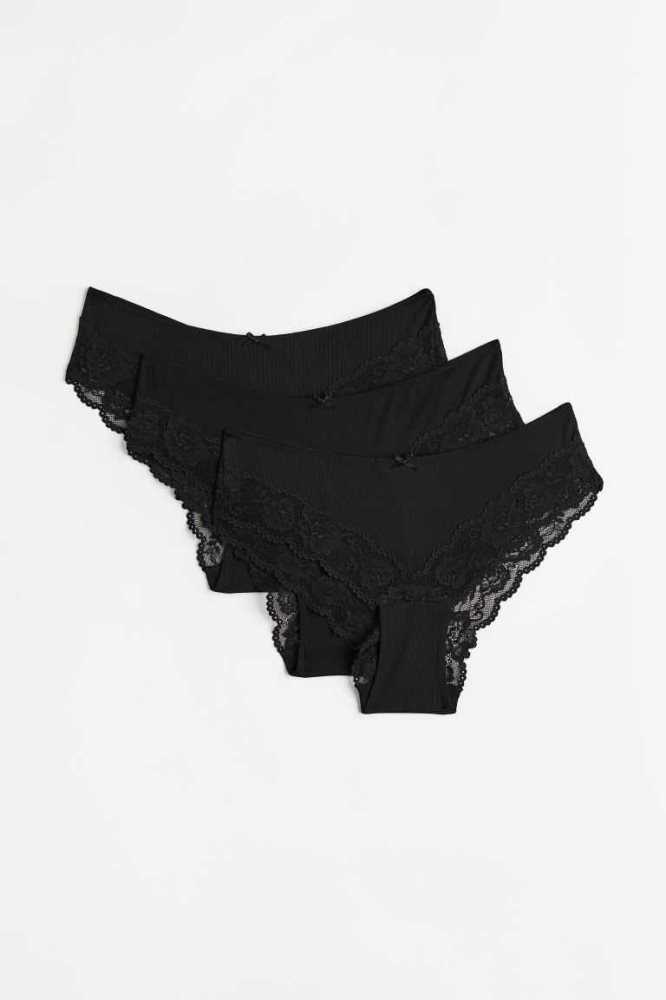 Lencería H&M 3-pack Jersey Hipster Briefs Mujer Negros | 164370JWV