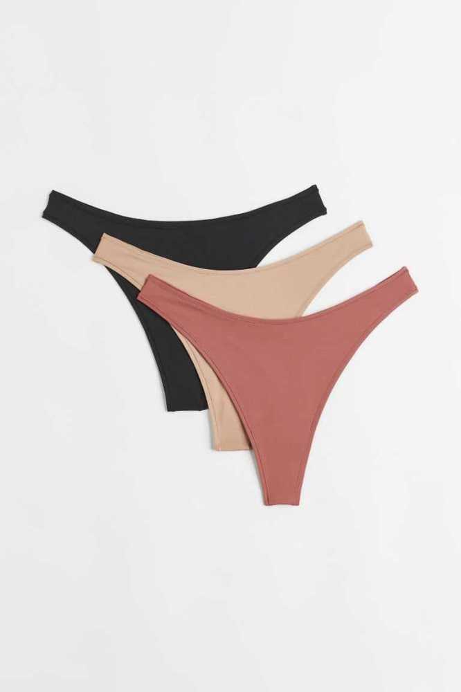 Lencería H&M 3-pack Jersey Tanga Briefs Mujer Negros Beige Claro Rosas | 843162XIV