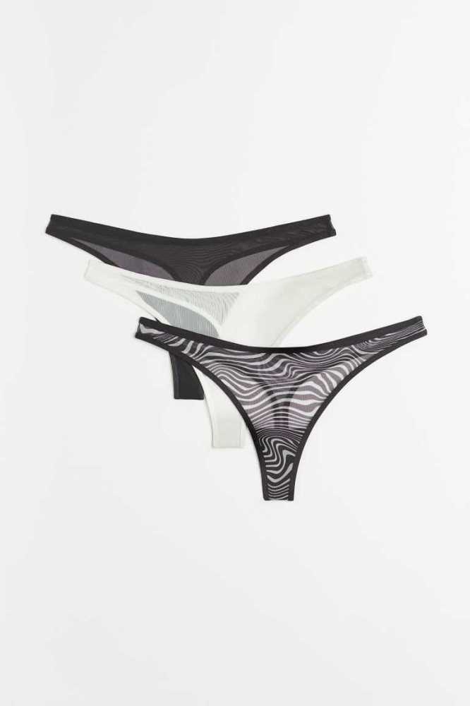 Lencería H&M 3-pack Mesh Tanga Briefs Mujer Negros | 283675BRO