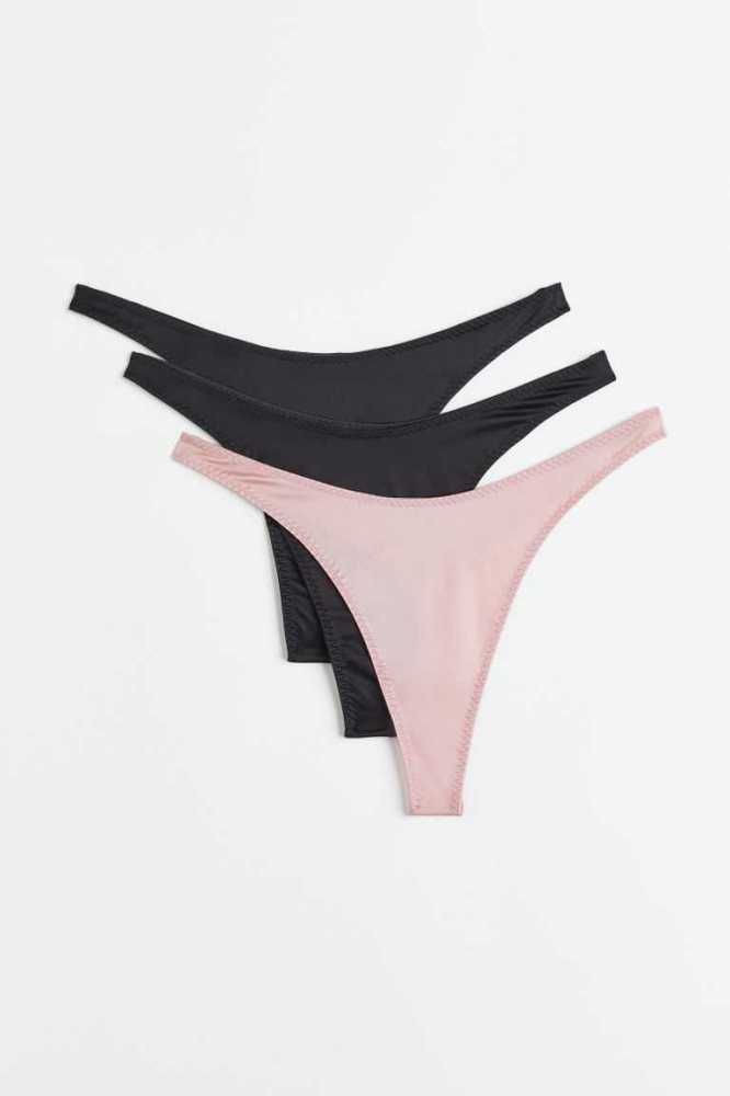 Lencería H&M 3-pack stretch satin thong briefs Mujer Grises Oscuro Rosas | 371256WOC