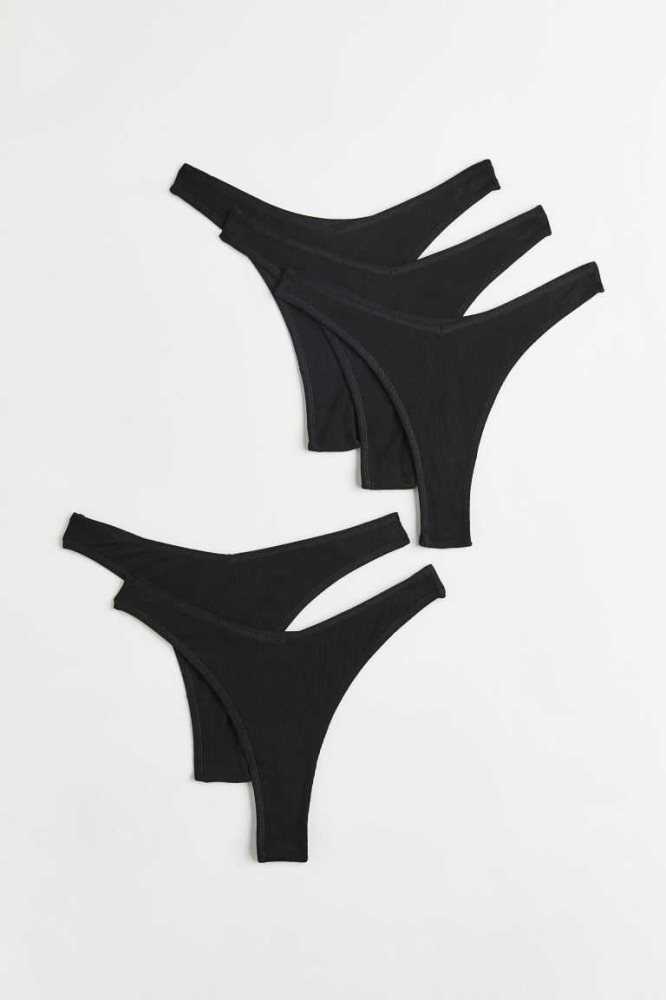 Lencería H&M 5-pack Acanalado Tanga Briefs Mujer Grises Claro Negros Blancos | 250197WRU