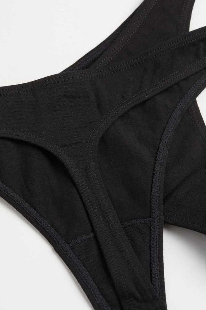 Lencería H&M 5-pack Algodon Tanga Briefs Mujer Negros | 563728NAT