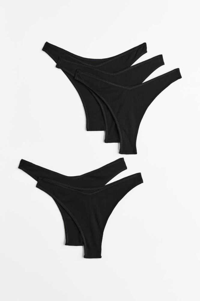 Lencería H&M 5-pack Algodon Tanga Briefs Mujer Negros | 968543QJK