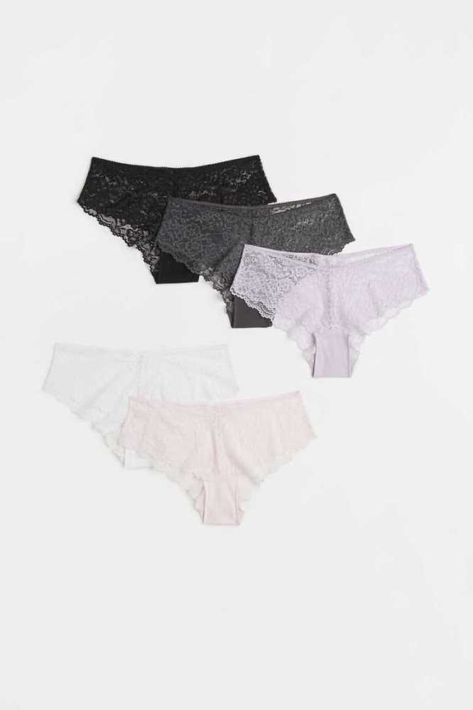 Lencería H&M 5-pack Encaje Hipster Briefs Mujer Grises Oscuro | 316208NBR