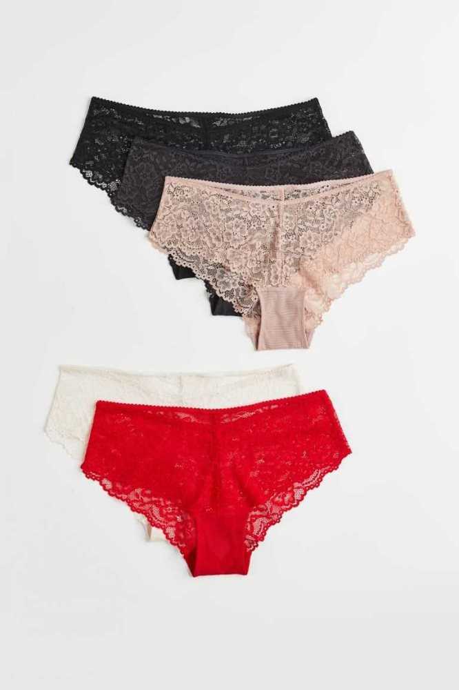 Lencería H&M 5-pack Encaje Hipster Briefs Mujer Grises Oscuro | 316208NBR