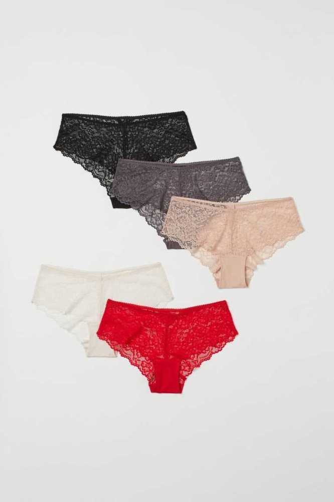 Lencería H&M 5-pack Encaje Hipster Briefs Mujer Grises Oscuro | 316208NBR