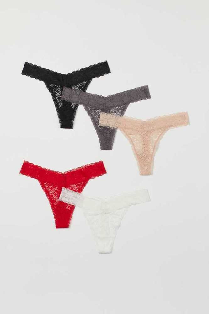 Lencería H&M 5-pack Encaje Tanga Briefs Mujer Beige Blancos | 094128NCS