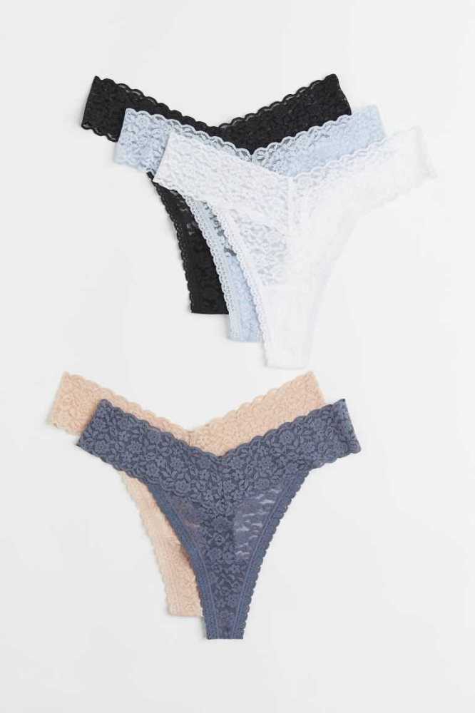 Lencería H&M 5-pack Encaje Tanga Briefs Mujer Azules Rosas | 327098XHK