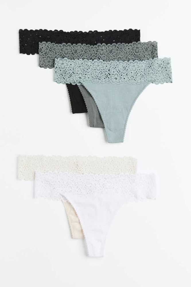 Lencería H&M 5-pack Jersey Tanga Briefs Mujer Negros Grises Verdes | 240915VXK