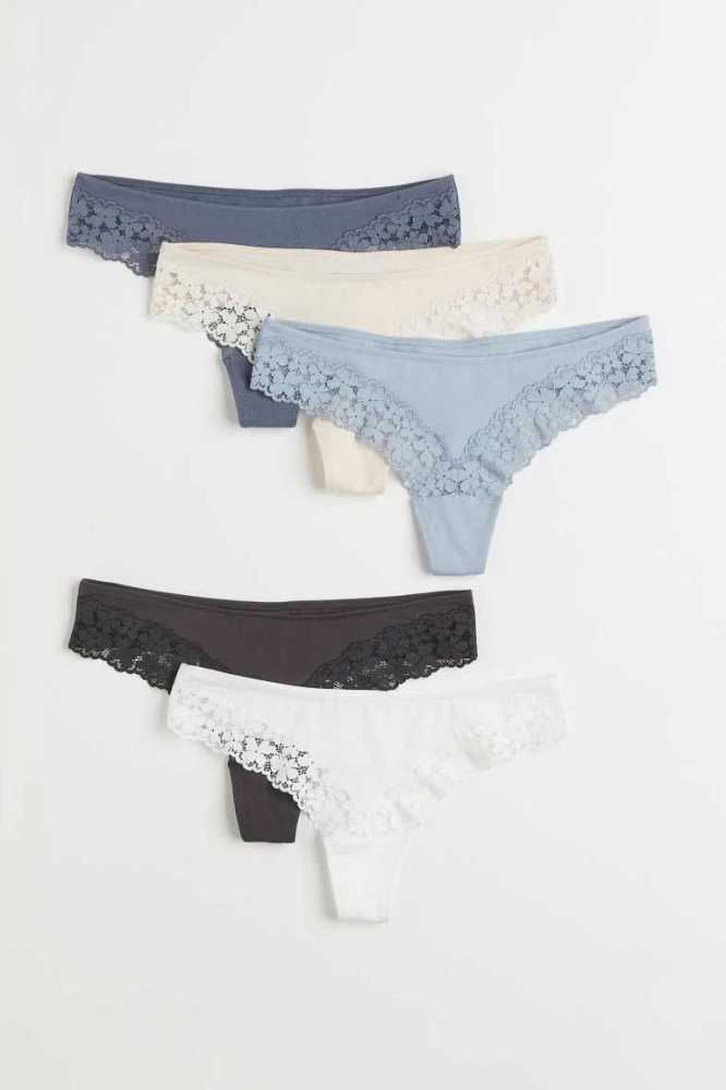 Lencería H&M 5-pack Tanga Briefs Mujer Azules Claro Blancos | 094857MDB