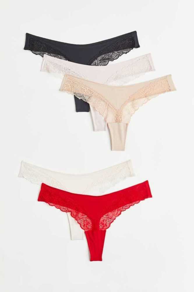 Lencería H&M 5-pack Tanga Briefs Mujer Negros | 869345XSH