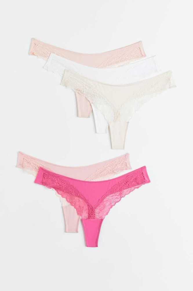 Lencería H&M 5-pack Tanga Briefs Mujer Rosas Blancos | 382751AYX