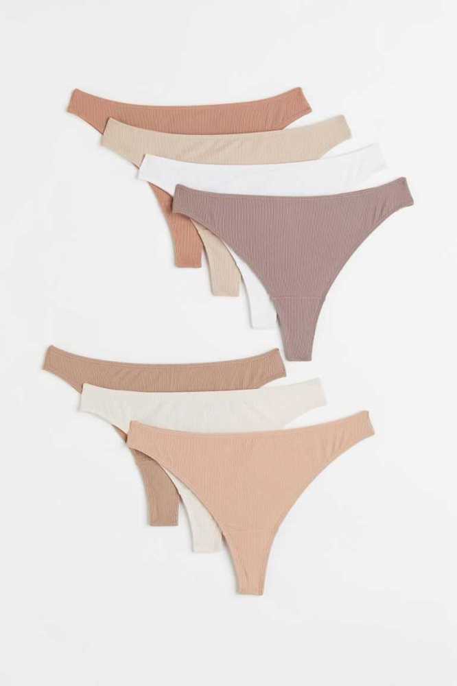 Lencería H&M 7-pack Jersey Brazilian Briefs Mujer Beige Grises Marrom | 947582RVE