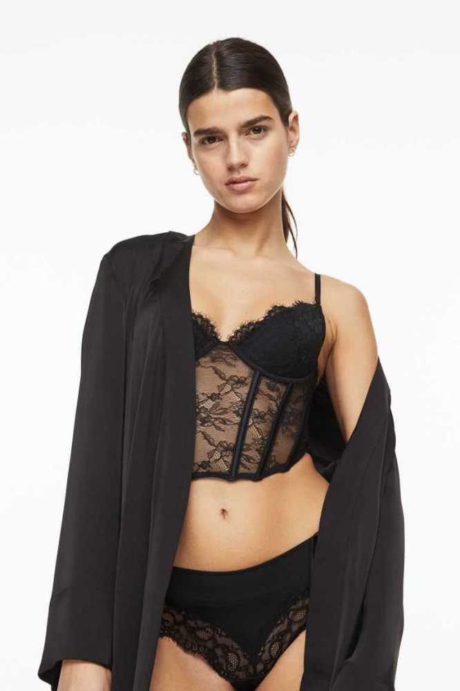 Lencería H&M Acolchado Encaje Bustier Mujer Negros | 135280XJM