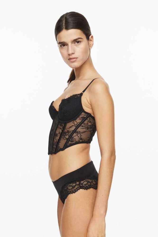 Lencería H&M Acolchado Encaje Bustier Mujer Negros | 135280XJM