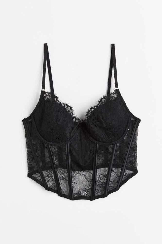 Lencería H&M Acolchado Encaje Bustier Mujer Negros | 135280XJM