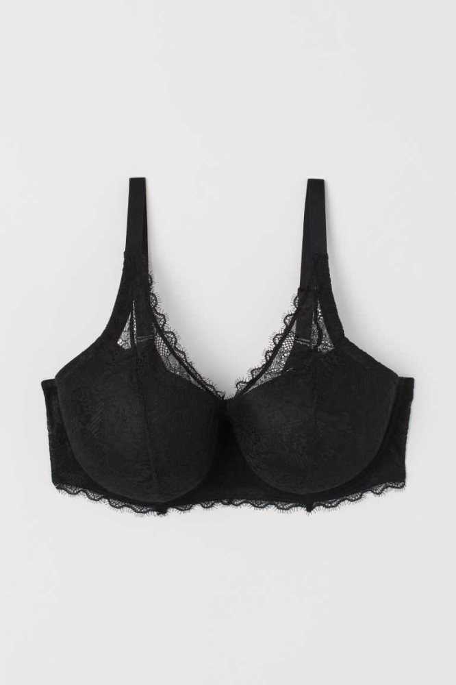 Lencería H&M Acolchado Underwire Encaje Bra Mujer Negros | 685910UVX