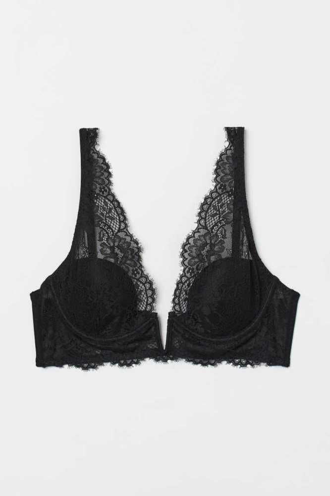 Lencería H&M Acolchado Underwire Encaje Bra Mujer Negros | 831642AYX