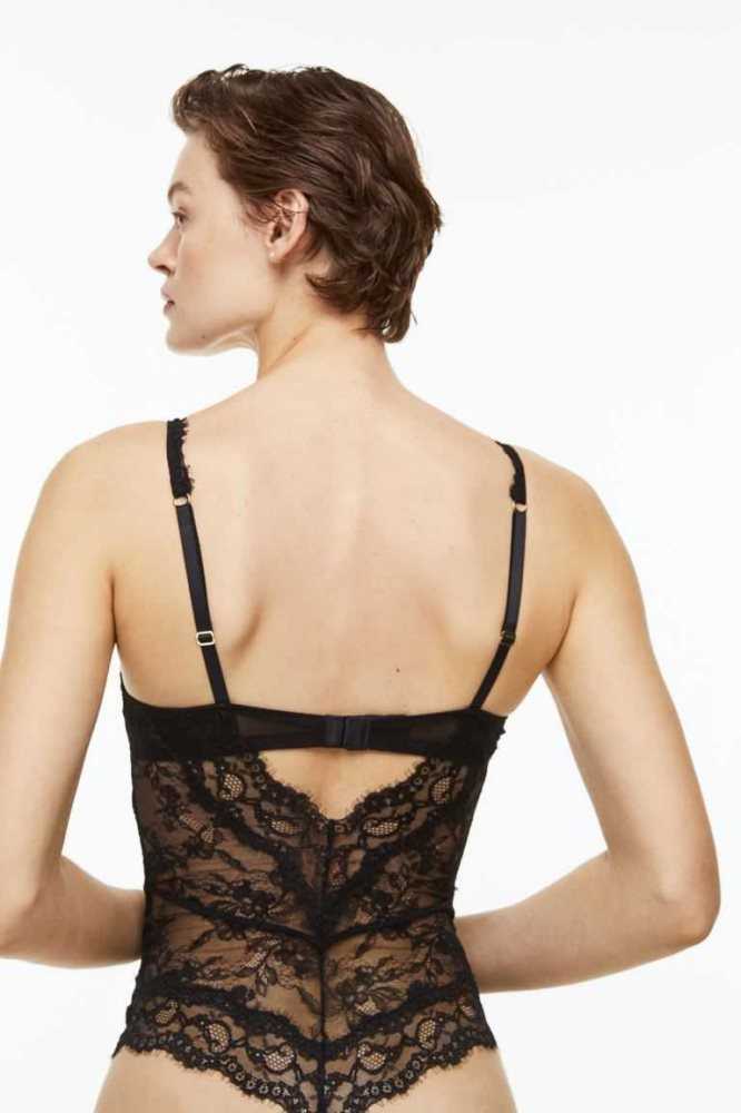 Lencería H&M Acolchado-cup lace body Mujer Negros | 257483DEK