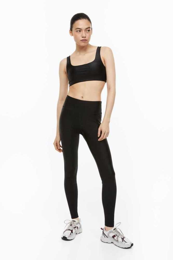 Lencería H&M DryMove High Shine Sports bra Mujer Negros | 049678KUT