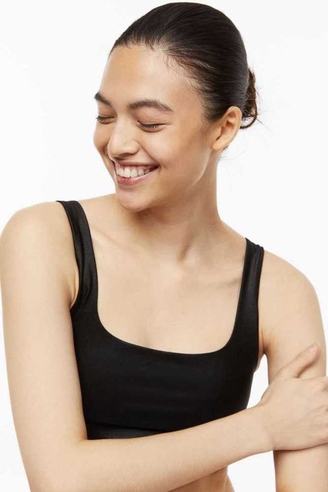 Lencería H&M DryMove High Shine Sports bra Mujer Negros | 049678KUT