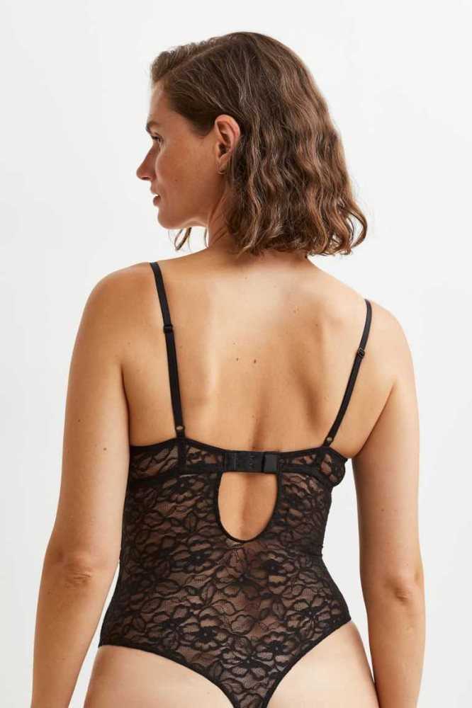 Lencería H&M Encaje Push-up Bodysuit Mujer Negros | 084751CND