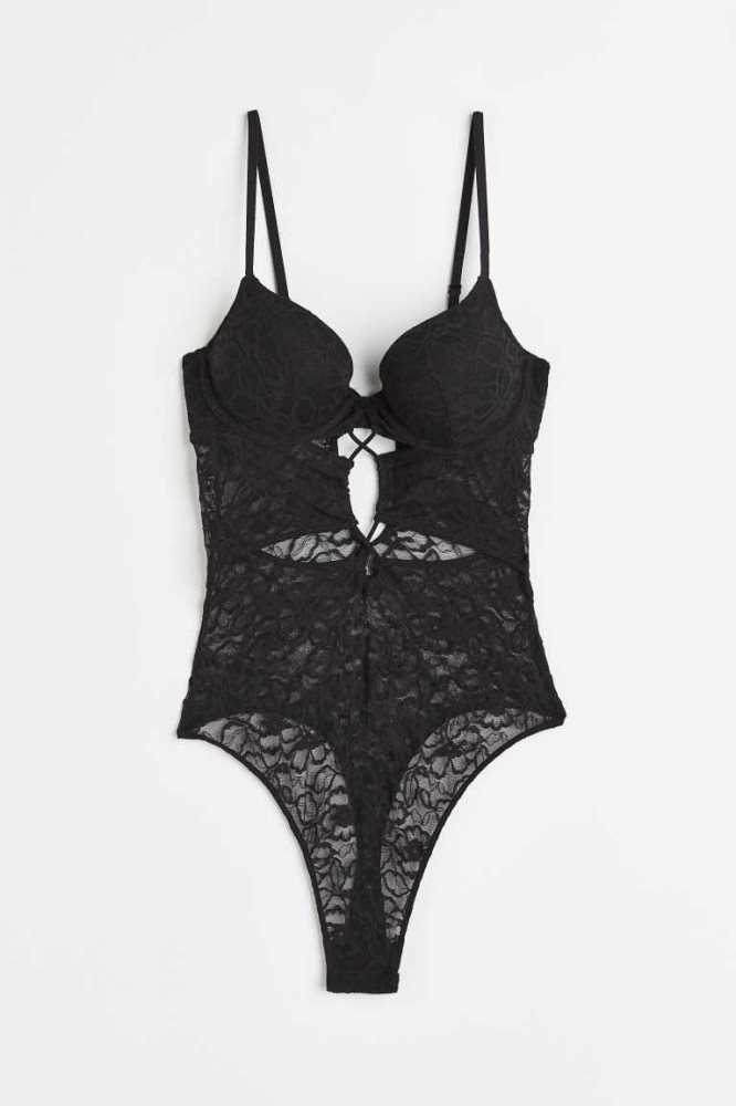 Lencería H&M Encaje Push-up Bodysuit Mujer Negros | 084751CND