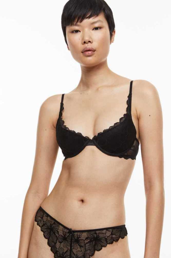 Lencería H&M Encaje Push-up Bra Mujer Negros | 648231TUJ