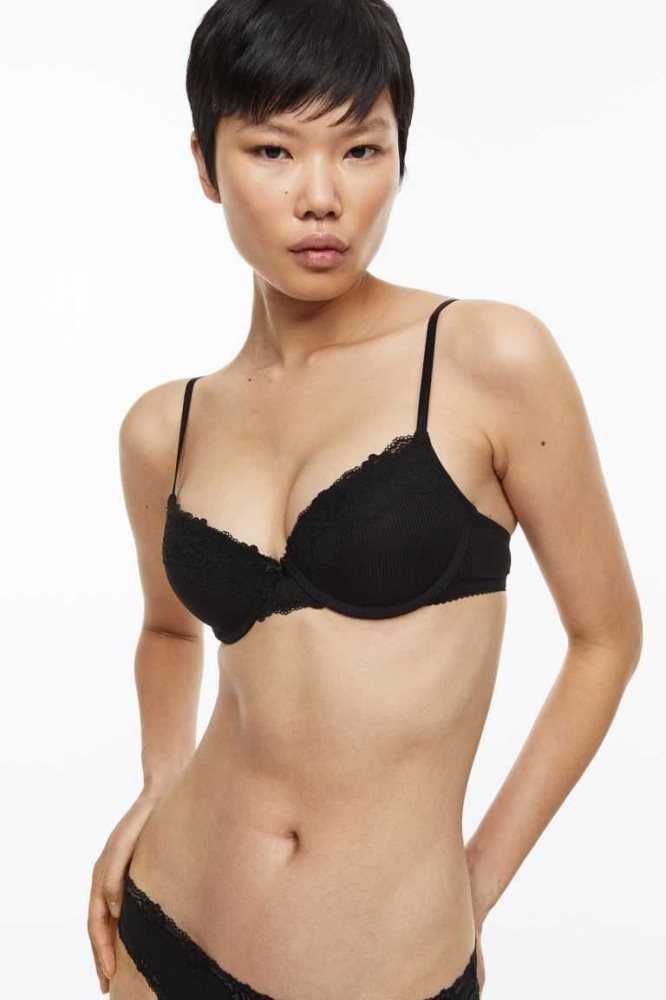 Lencería H&M Encaje Push-up Bra Mujer Negros | 849536HPB