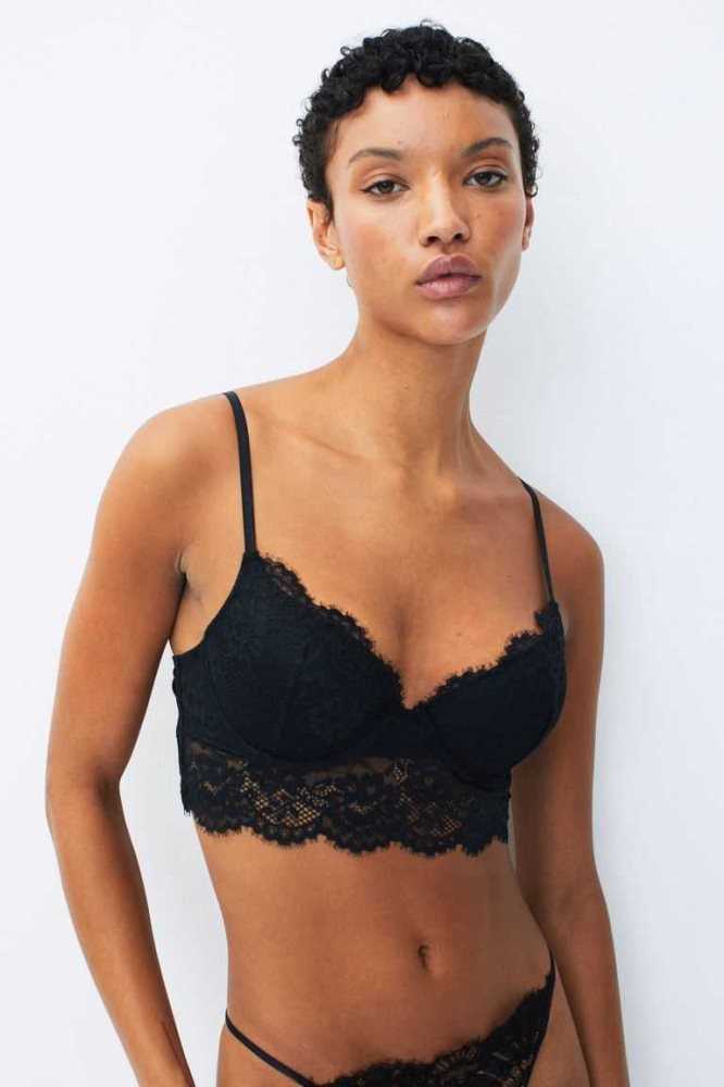 Lencería H&M Encaje Push-up Bralette Mujer Negros | 805176PTH