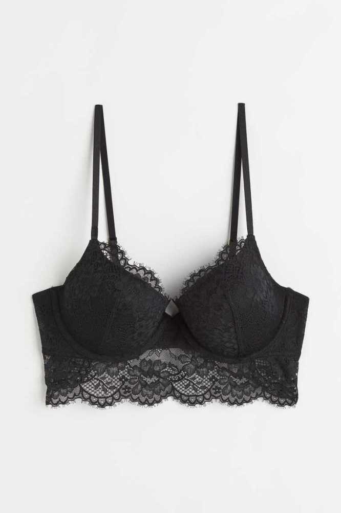 Lencería H&M Encaje Push-up Bralette Mujer Negros | 805176PTH