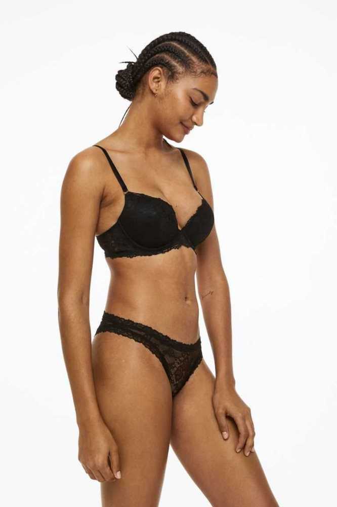 Lencería H&M Encaje Super Push-up Bra Mujer Negros | 713546JPI