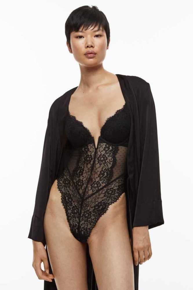 Lencería H&M Encaje super push-up body Mujer Negros | 951420WIU