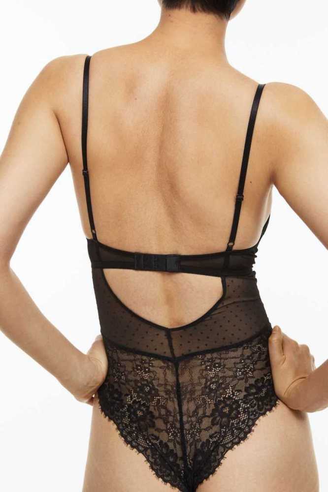 Lencería H&M Encaje super push-up body Mujer Negros | 951420WIU