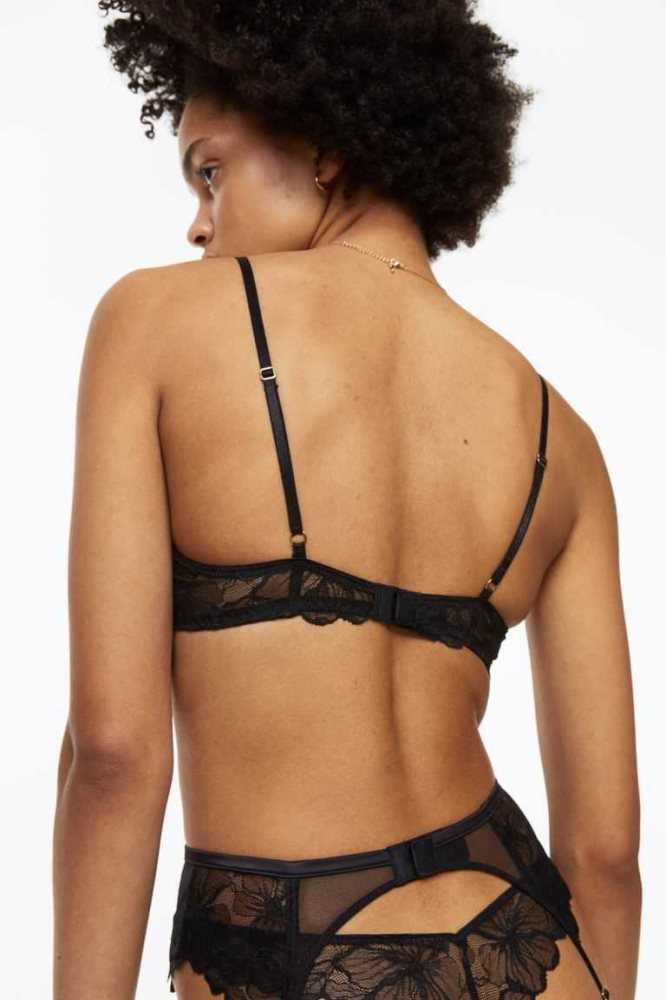 Lencería H&M Encaje suspender belt Mujer Negros | 715620EPY