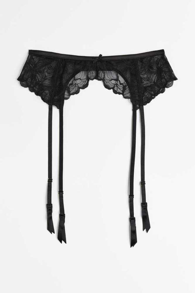 Lencería H&M Encaje suspender belt Mujer Negros | 715620EPY