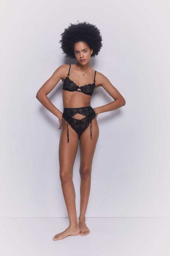 Lencería H&M Encaje suspender belt Mujer Negros | 715620EPY