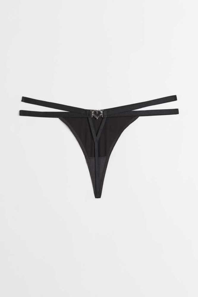 Lencería H&M Heart-detail Tanga Briefs Mujer Negros | 980615VRK