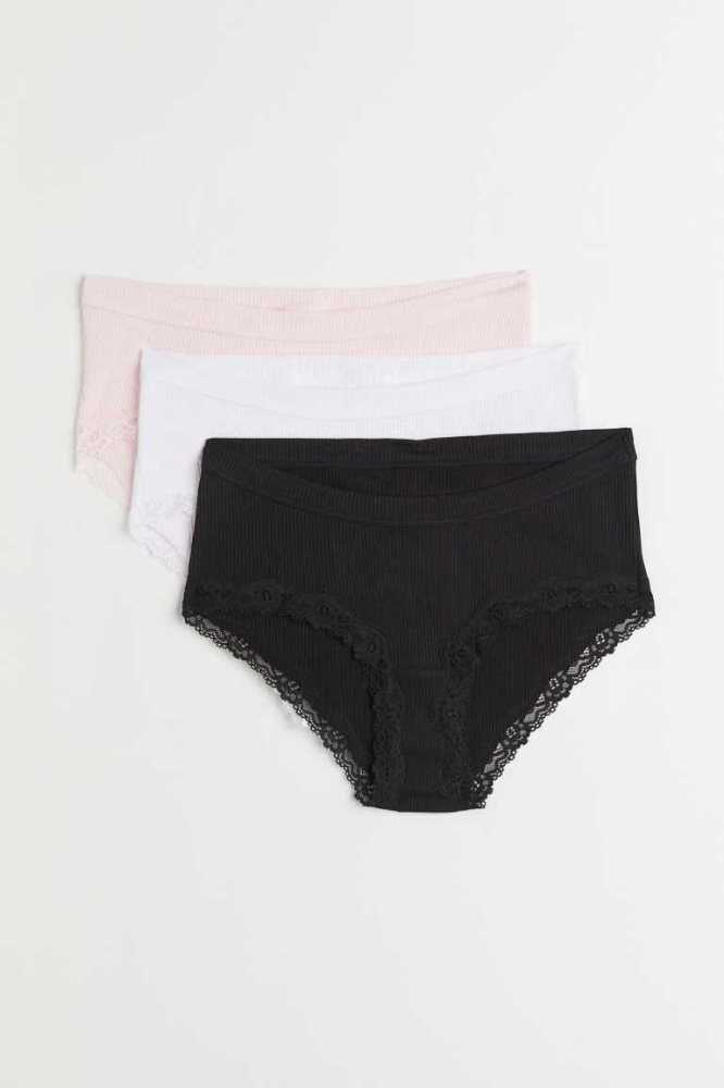 Lencería H&M MAMA 3-pack Hipster Briefs Mujer Negros Grises Claro Blancos | 817305FCT