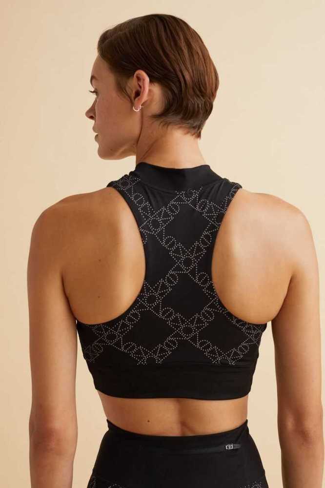 Lencería H&M Monogram-print Sports Bra Mujer Negros | 690837EPB