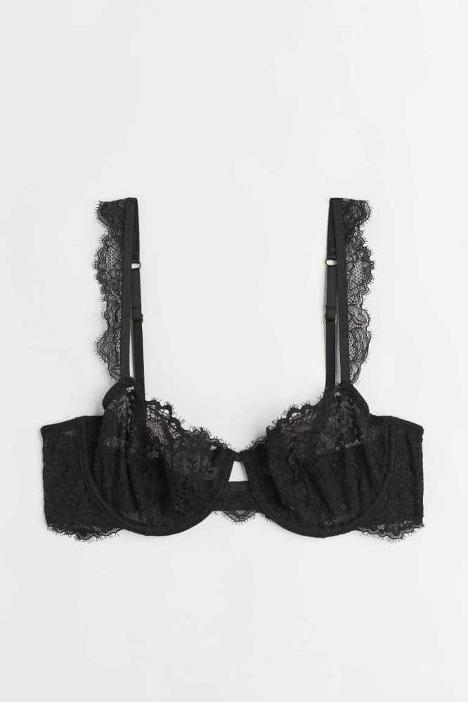 Lencería H&M Non-padded Encaje Balconette Bra Mujer Negros | 549173BOS