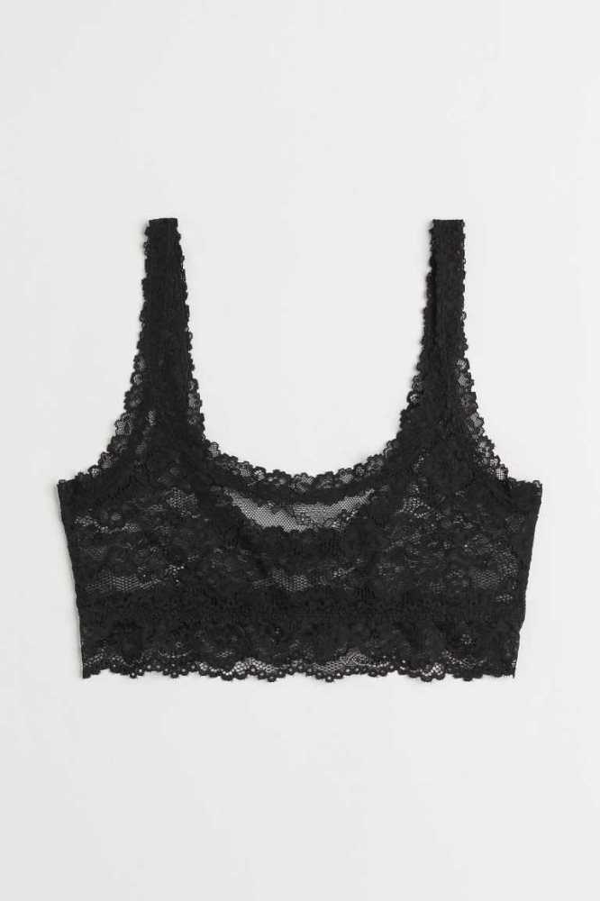 Lencería H&M Non-padded Encaje Bra Top Mujer Negros | 482693NDI