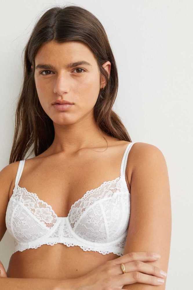 Lencería H&M Non-padded Underwire Encaje Bra Mujer Blancos | 265801LQR