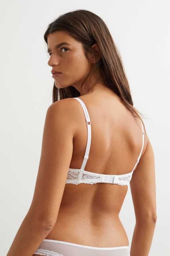 Lencería H&M Non-padded Underwire Encaje Bra Mujer Blancos | 265801LQR